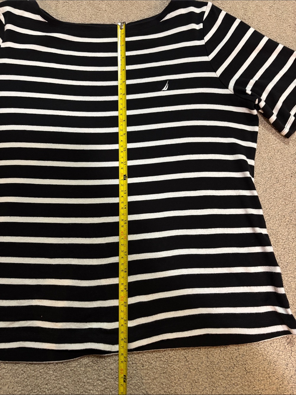 Nautica Black and White Striped Short Sleeve Tee 100% Cotton - Picture 2 of 6